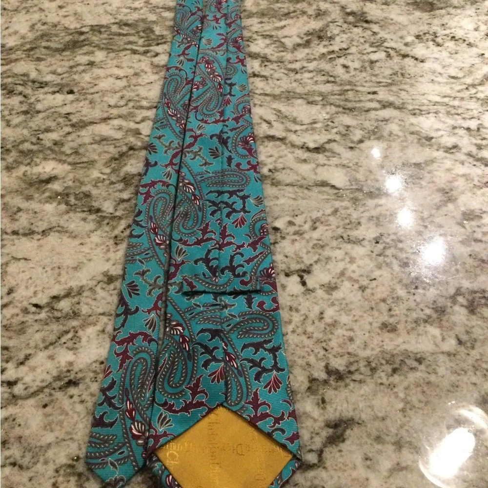 Dior Teal Paisley Tie with Burgundy and Olive Accents